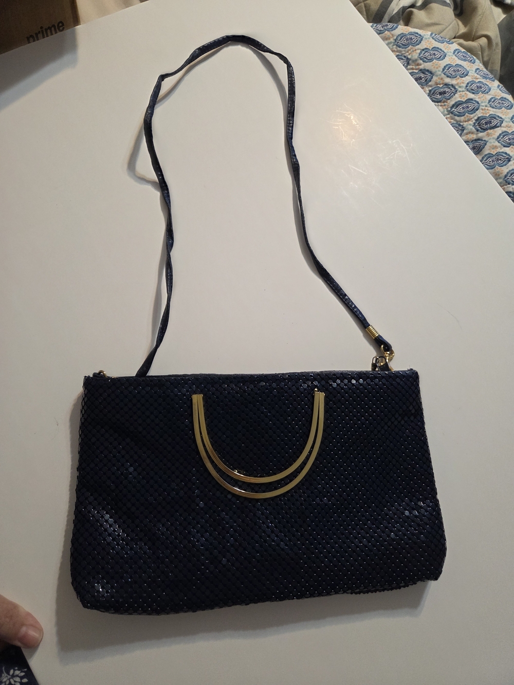 Elegant Navy Sequin Crossbody Bag with Gold Accent